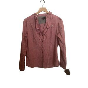 Colony Red and White Button Down Ruffle Blouse Alabama Sz‎ M Women